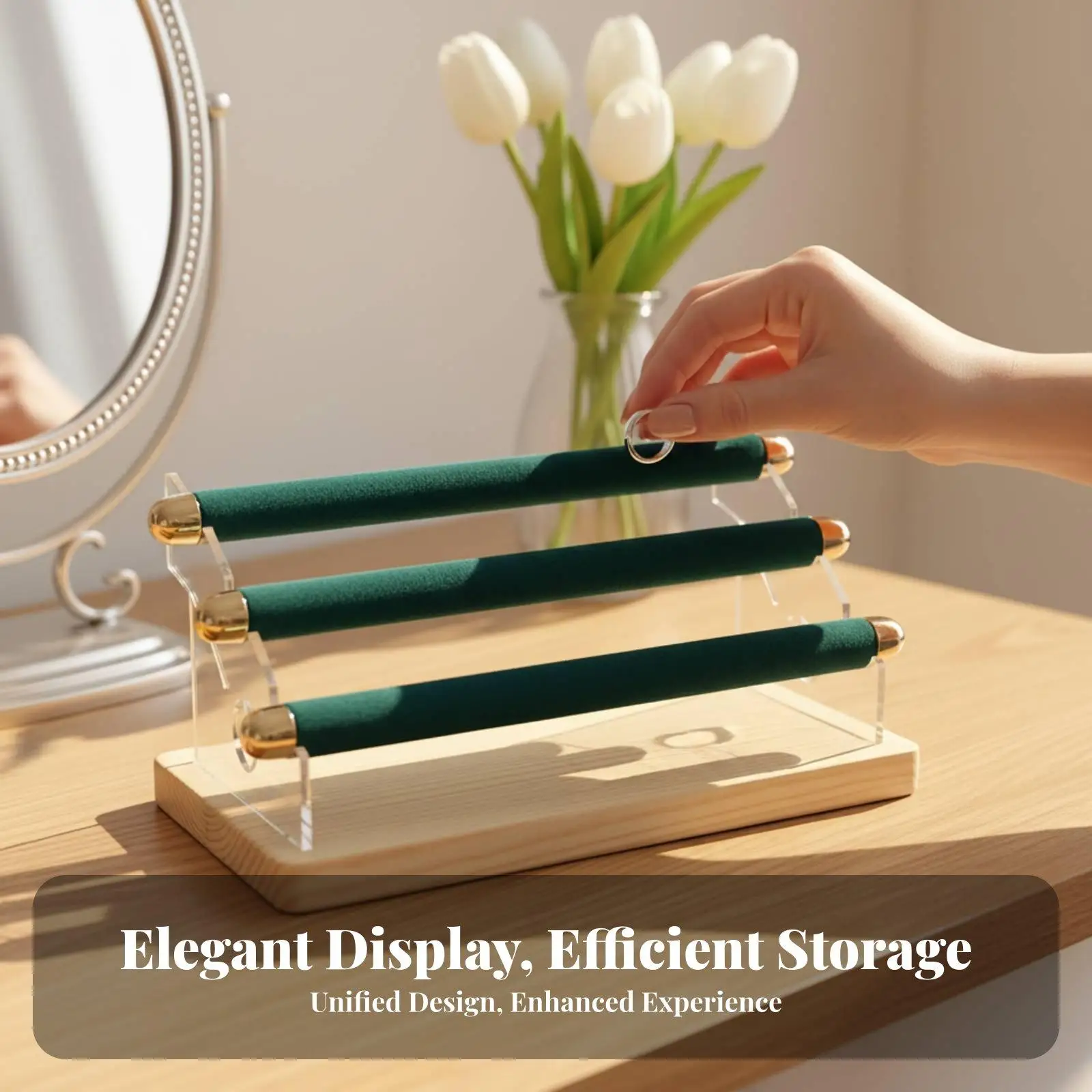 Acrylic Display Shelf Three Layer Velvet Jewelry Organizer Stand for Retail Shop and Home Dressing Table