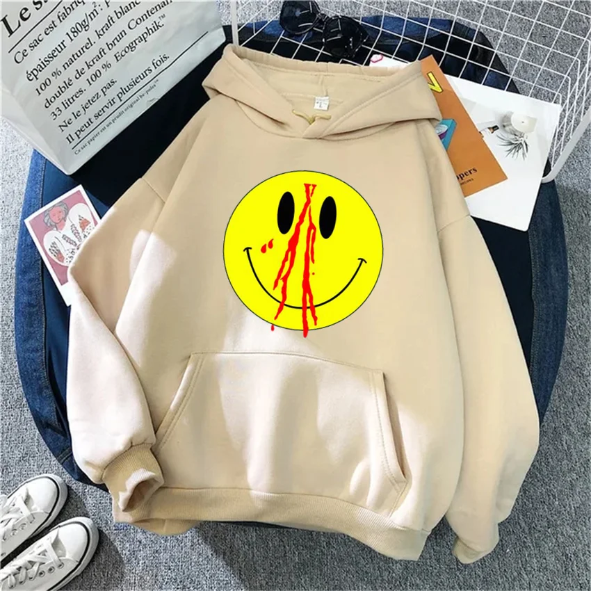

Women Hoodies Funny Loose Smiling Print Hip Hop Fleece Woman Casual Pullover Unisex Streetwear Male Female Hoody Y2K Clothes