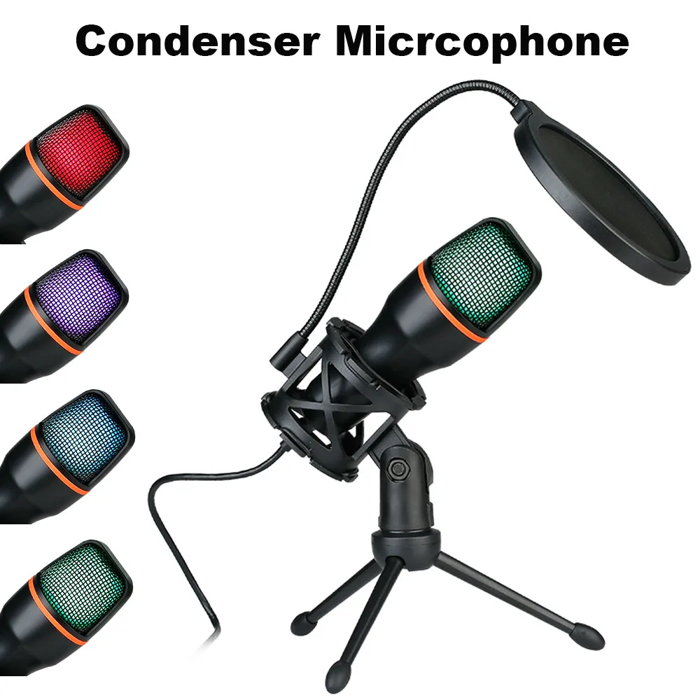 Lefon USB Condenser Microphone RGB Desktop Recording Microphone for PC Laptop Streaming Video Games YouTube Podcasts Vocals