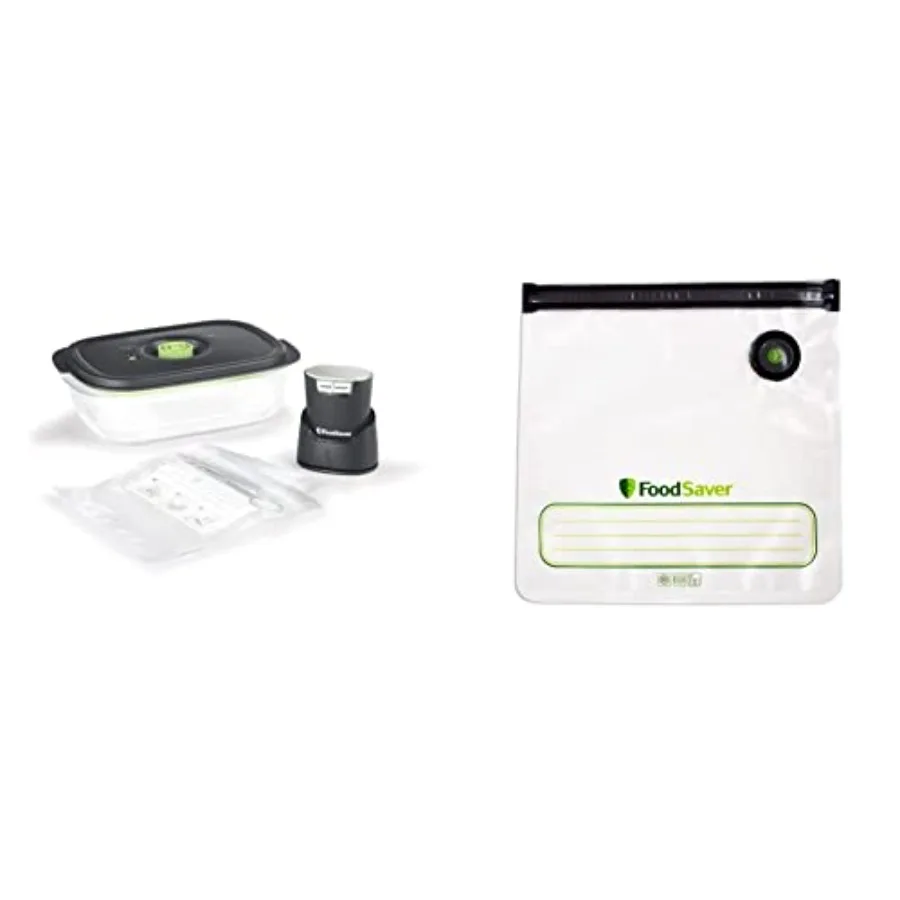 Sellador y Marinador al Vacío Manual Multiusos FS2160 con Bolsas Reutilizables de Galón con Cierre Hermético, Paquete de 8, Transparentes, Duraderas y Grandes