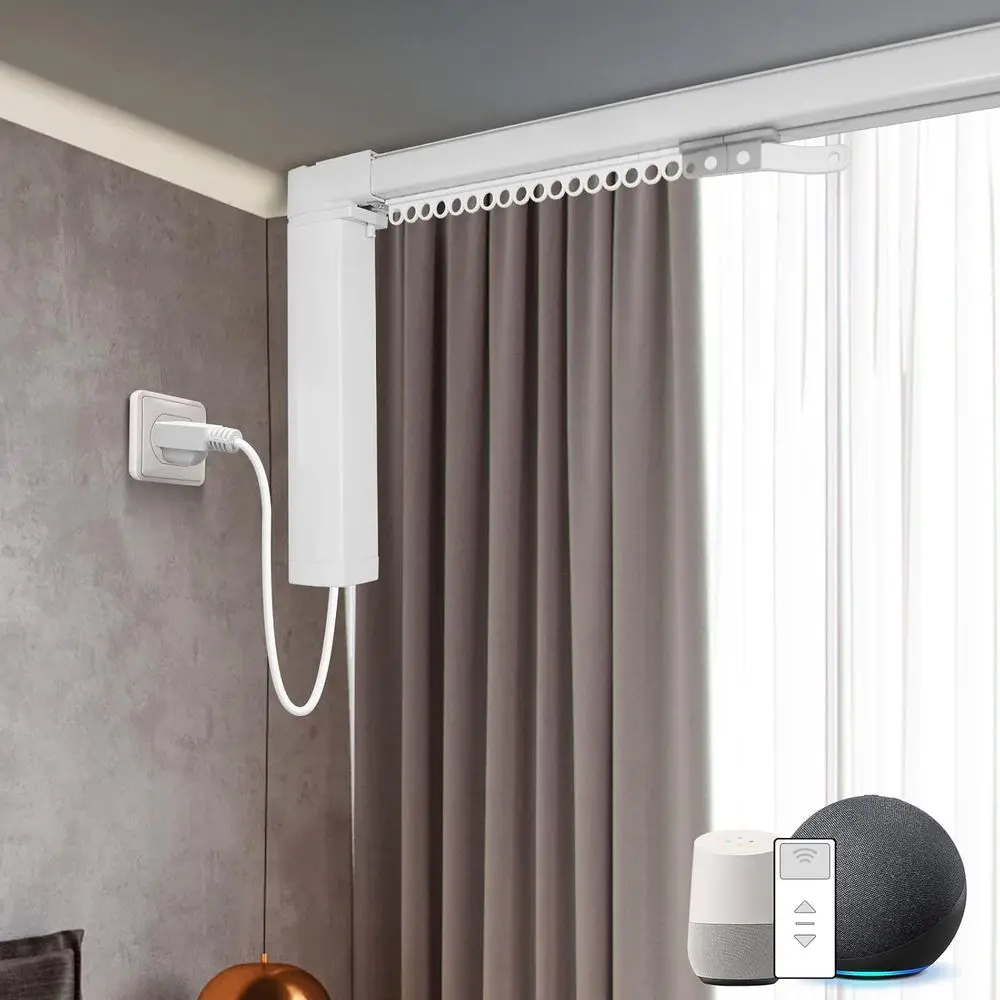 

Motorized Curtain Rod Compatible with Alexa Hardwired Smart Electric Drape Track System with Remote (88-157" W)