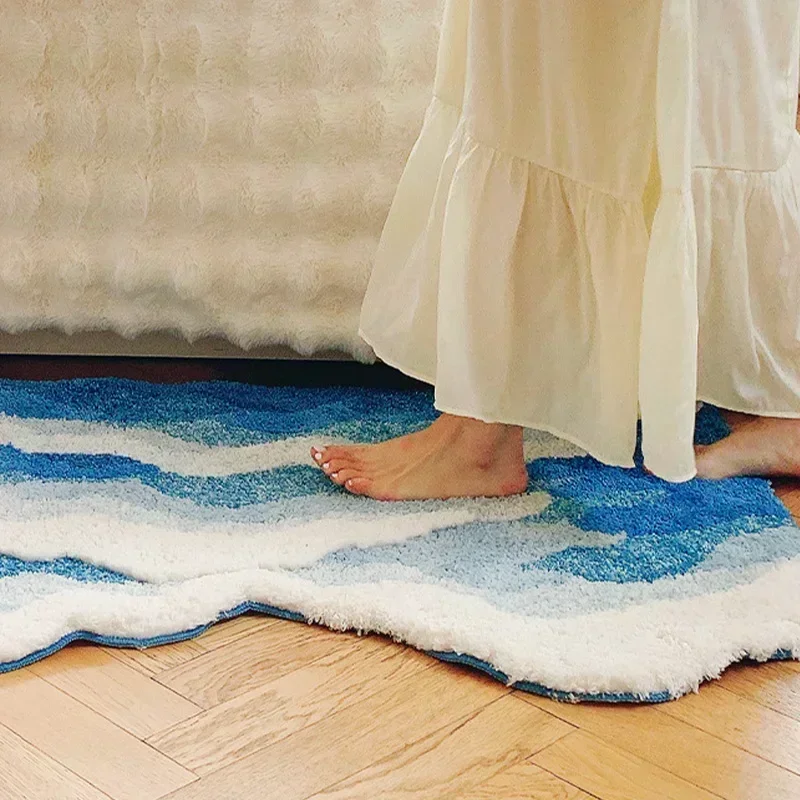 INS Spray Carpet Bedroom Rug Bedside Carpet for Living Room Ocean Wave Long Rugs Flocking Floor Mat Fluffy Kids Room Decor 러그