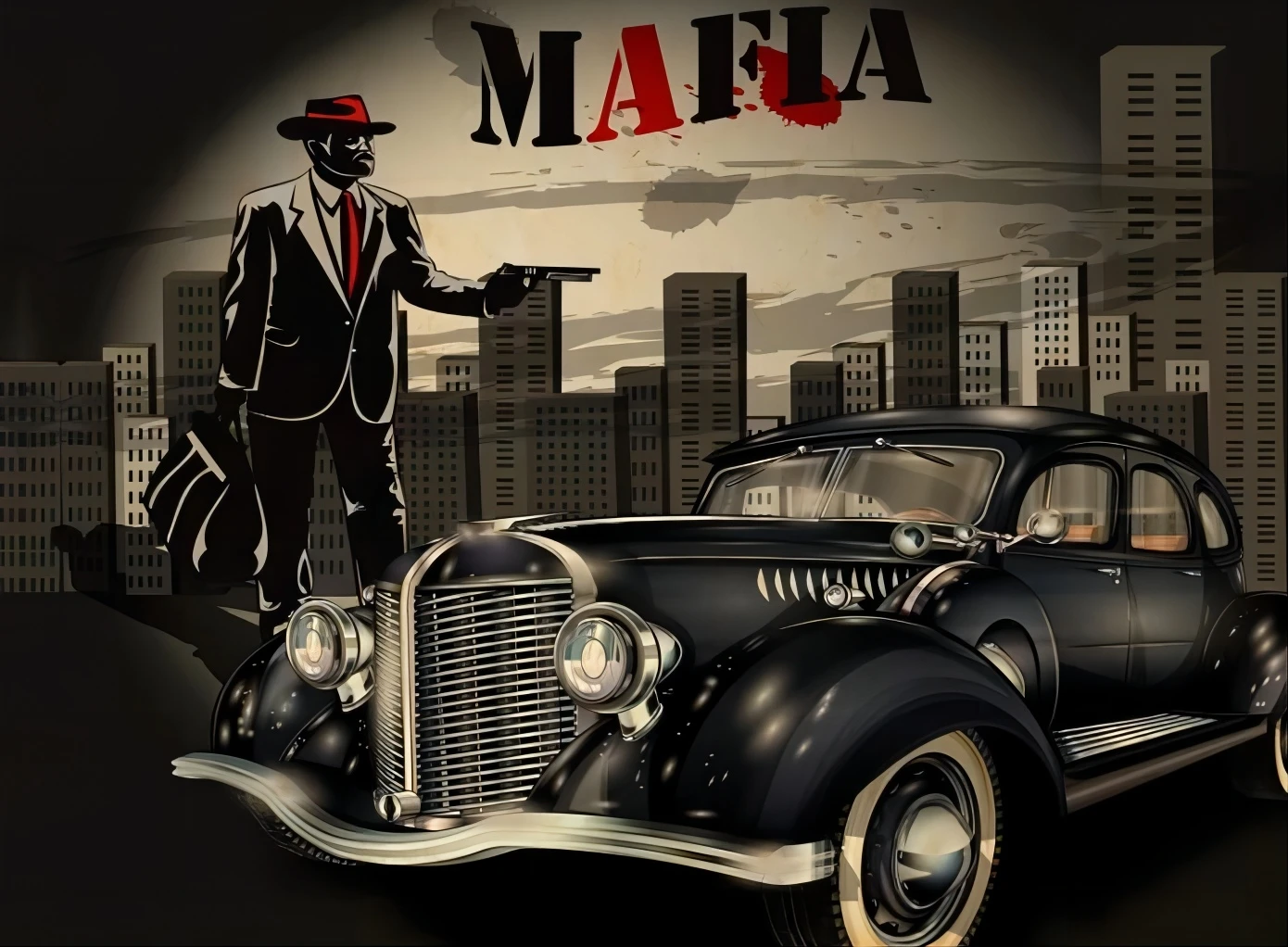 30s 60s Gangster Mafia Gun Old Car Chicago Crime Scene Photography Backgrounds Party Backdrops