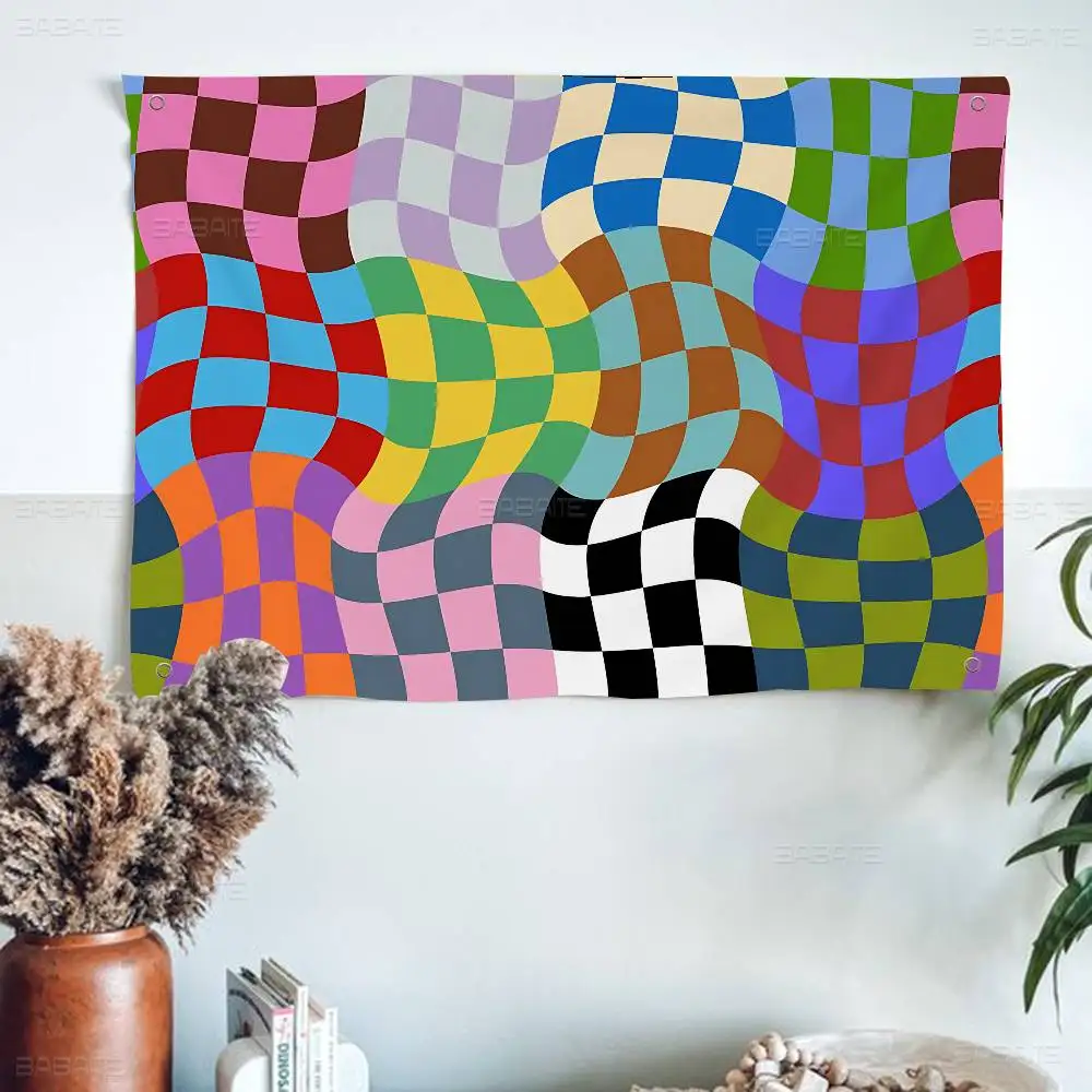 wavy colorful checkerboard Small Size Cheerleading Banner Hand Pulled Flag Outdoor Atmosphere Flags