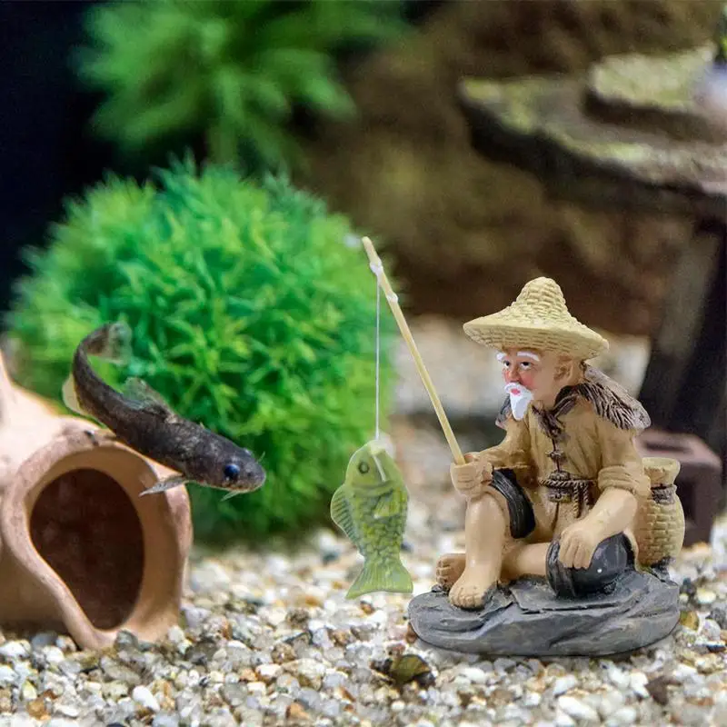 2023 Fisherman fish tank decoration Mini Fish Tank Aquarium Rockery Home Decor Old Man Fishing Dollhouse Ornaments Dropshipping