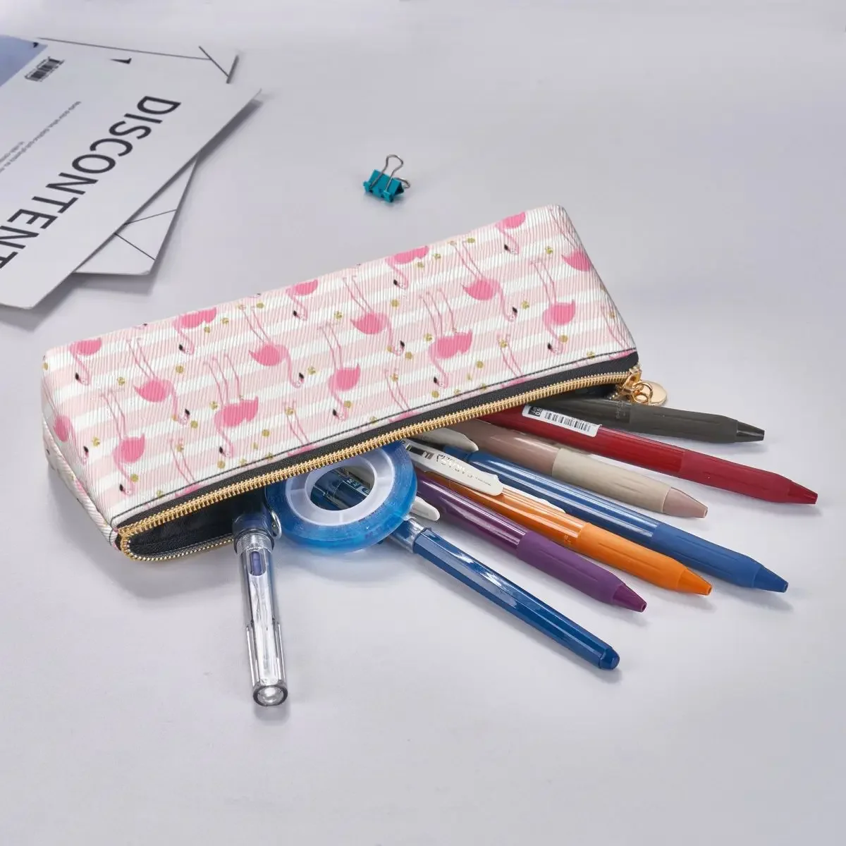 Vintage Pencil Case Flamingo Pattern Pen Box Pink Ctue Back To School  Cases Girls Boys Triangle Graphic  Stationery