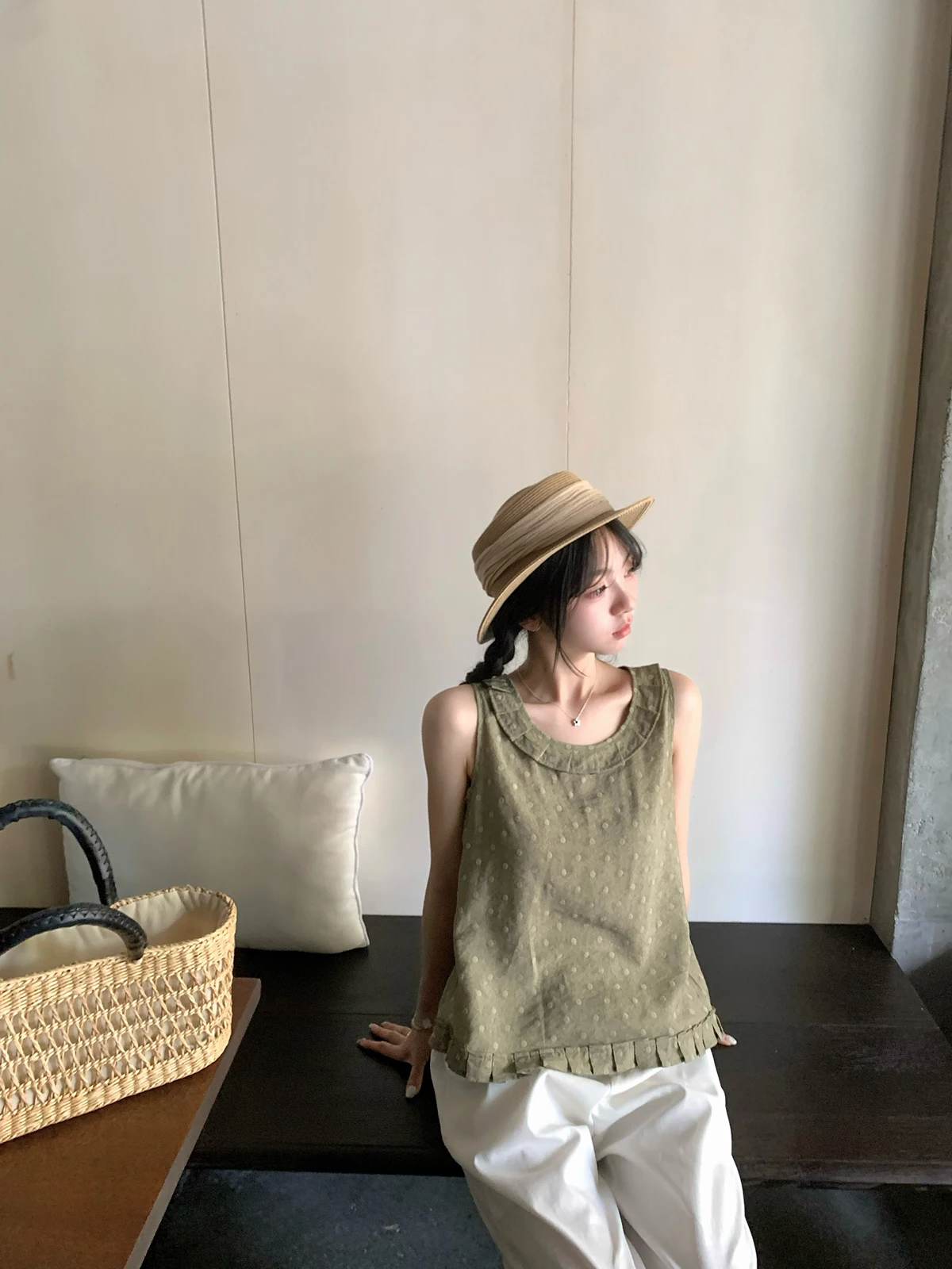 

Женский топ без рукавов с круглым вырезом и принтом в горошек, укороченный, из хлопка, весна-лето, китайский бренд Zhang