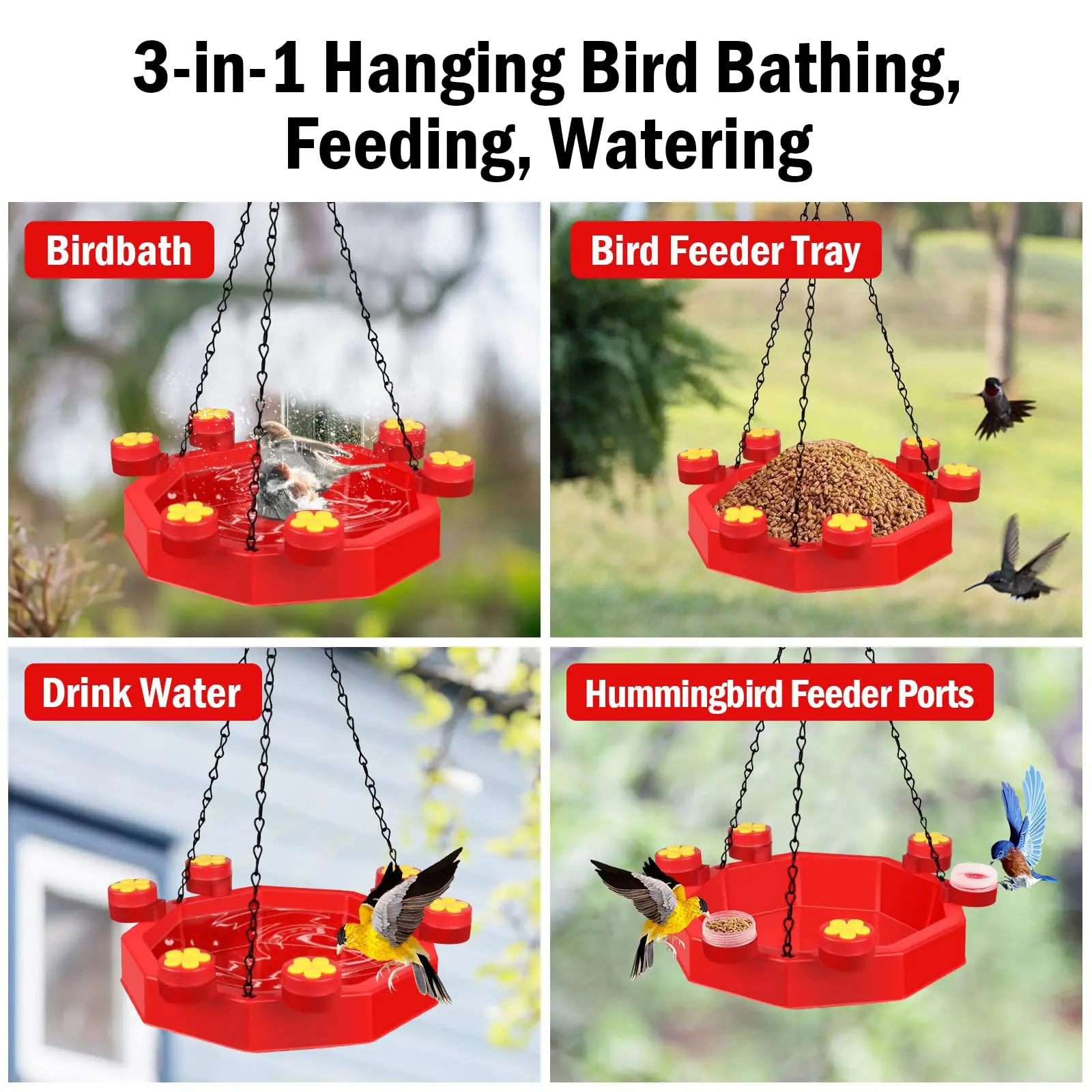 Detachable Hummingbird Feeder Tray Outdoor Hanging Wild Bird Feeder with Hook Garden Red Bird Feeder Bird Water Feeder