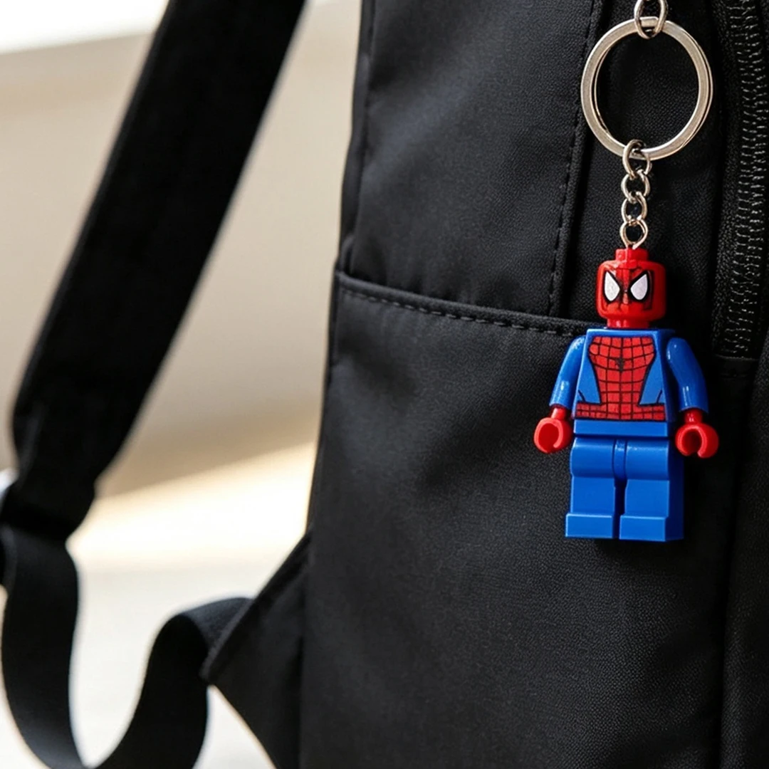 Kawaii Spider‑Man Iron‑Man Building Block Keychain Mini Action Figure Backpack Pendant Car Interior Ornament Cartoon Collectible view 2