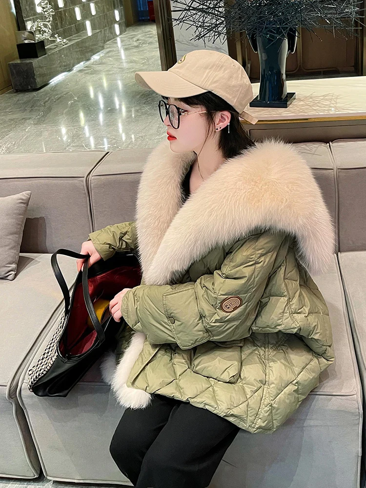 Mid-Length Sailor Collar Parka Cotton Jacket Female2023 Winter New Imitation Fox Fur Detachable Fur Collar Fur Coat for Women