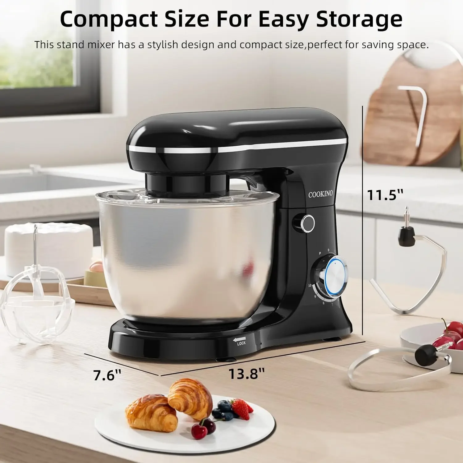 Stand Mixer,10 Speeds Tilt-Head Food Mixer, 3-IN-1 Kitchen Mixer for Daily Cooks with 5.5 QT Bowl,Dough Hook, Beater, W