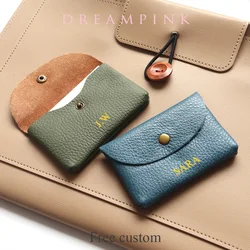 Personalize Genuine Leather Card Holder Simple Classic Soft Cowhide Coin Purse Engrave Letter Mini Envelope Business Card Sleeve