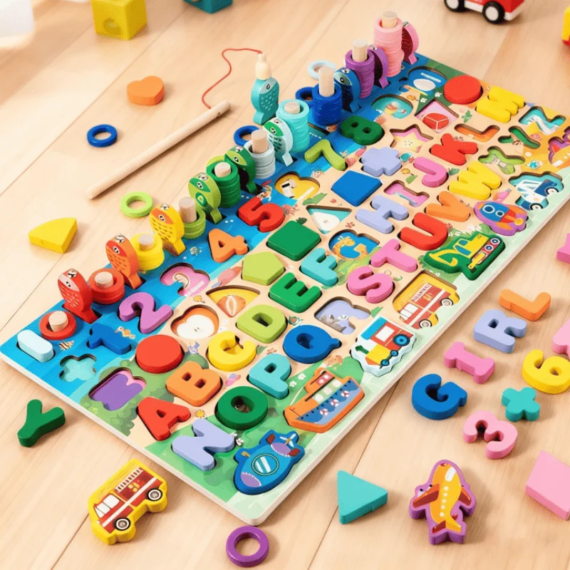 

Детская магнитная доска Монтессори для счета, деревянные блоки, развивающие игрушки, обучение математике, сопоставление чисел, форм и цветов, STEM-подарок