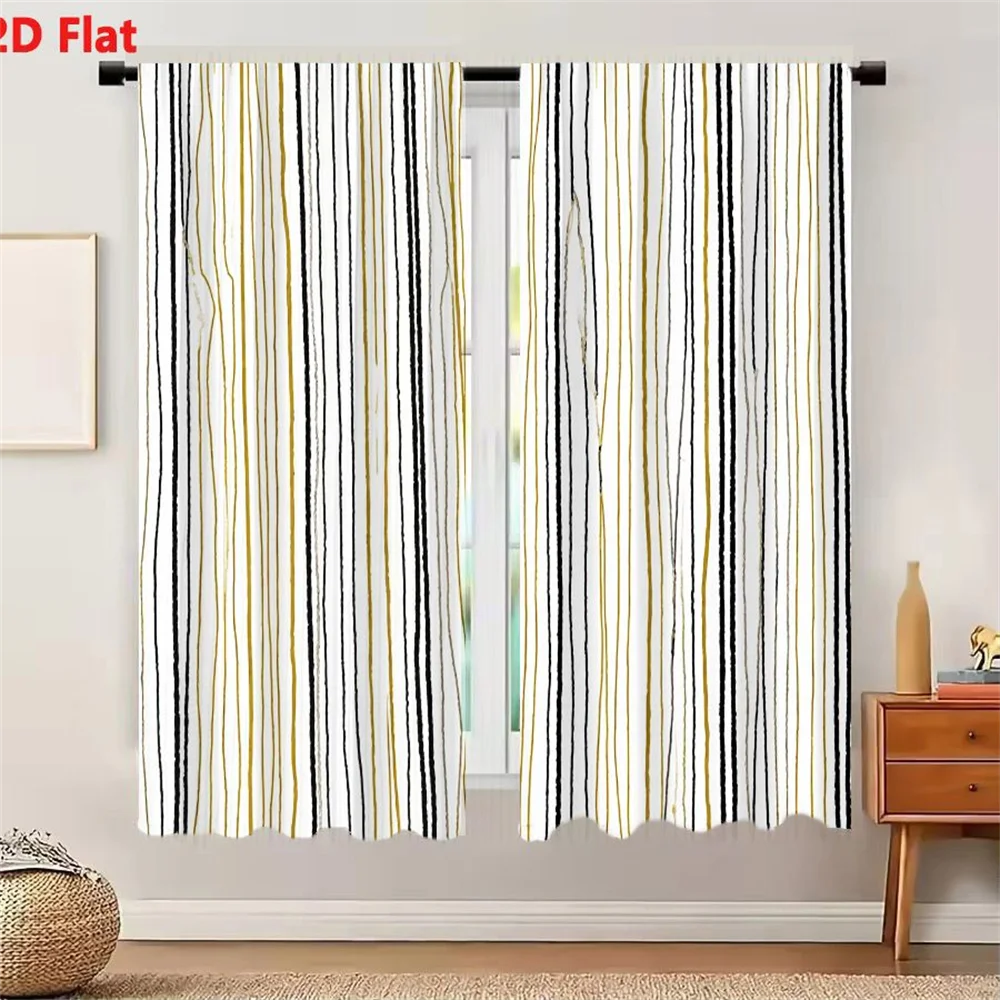 2Pcs Curtains Seamless Vertical Striped Pattern With Bold Black Mustard Yellow And Gray Textured Lines For Textiles Wallpaper Or