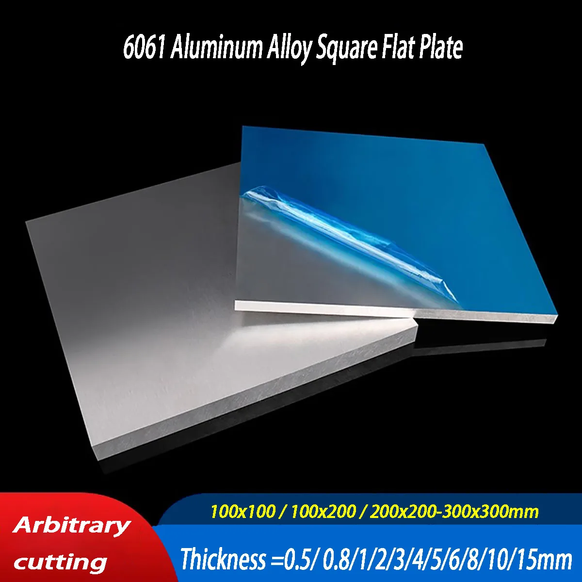 

100x100-300x300mm 6061 Aluminum Alloy Square Flat Plate Aluminum Sheet DIY Frame Metal Plate Thickness 0.5/ 2/3/4/ 5-15mm