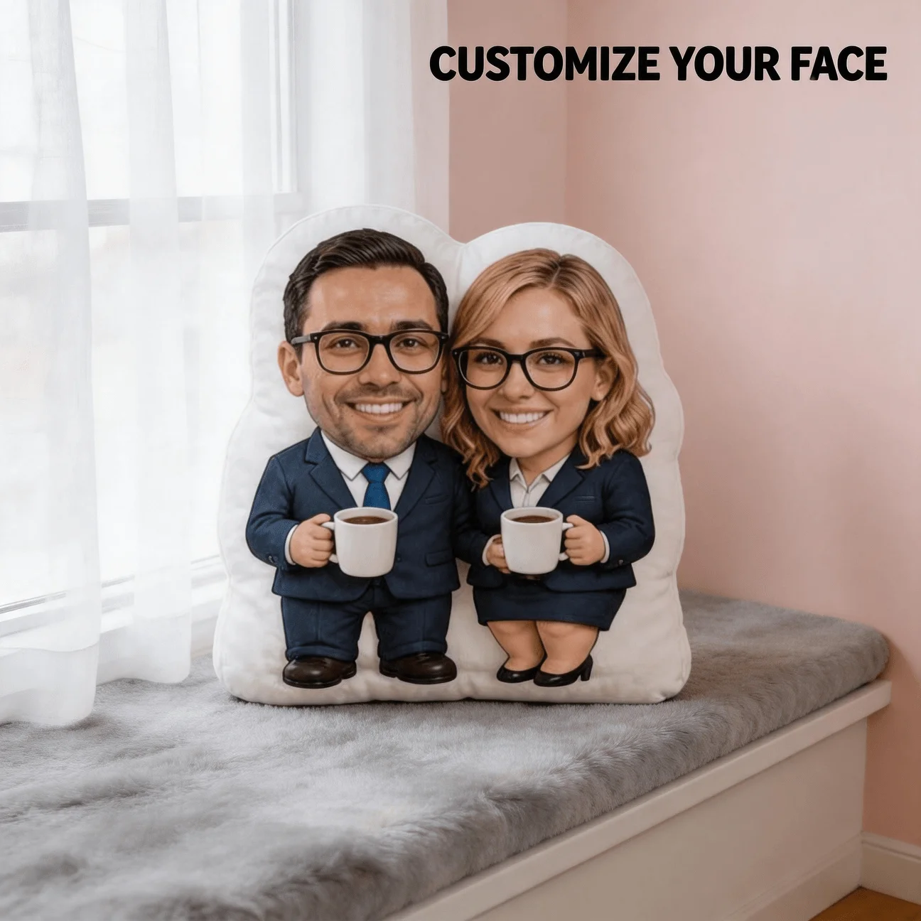 Custom Personalized Photo Face Pillow, Business Couple Character Shaped Decorative Cushion, 60cm Large Size Accent Pillow for So