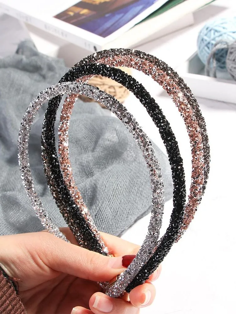Kobiety Korea Shinny Crystal Rhinestone Nakrycie głowy Opaska na głowę Opaska na głowę Koraliki Bezel — zdjęcie 2