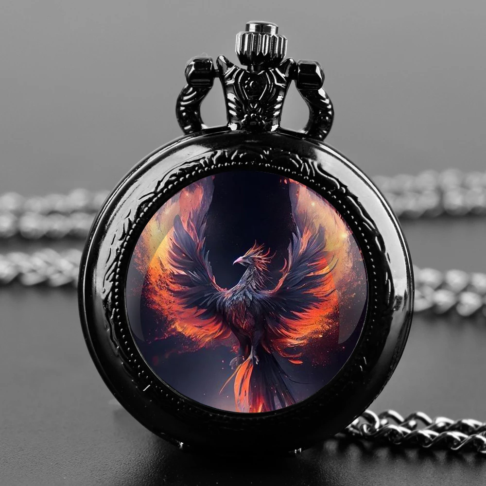 

Phoenix Design Retro Quartz Pocket Watch Necklace Clock Pendant Unique Creative Hour Clock Vintage Fob Watches Jewerry Gift