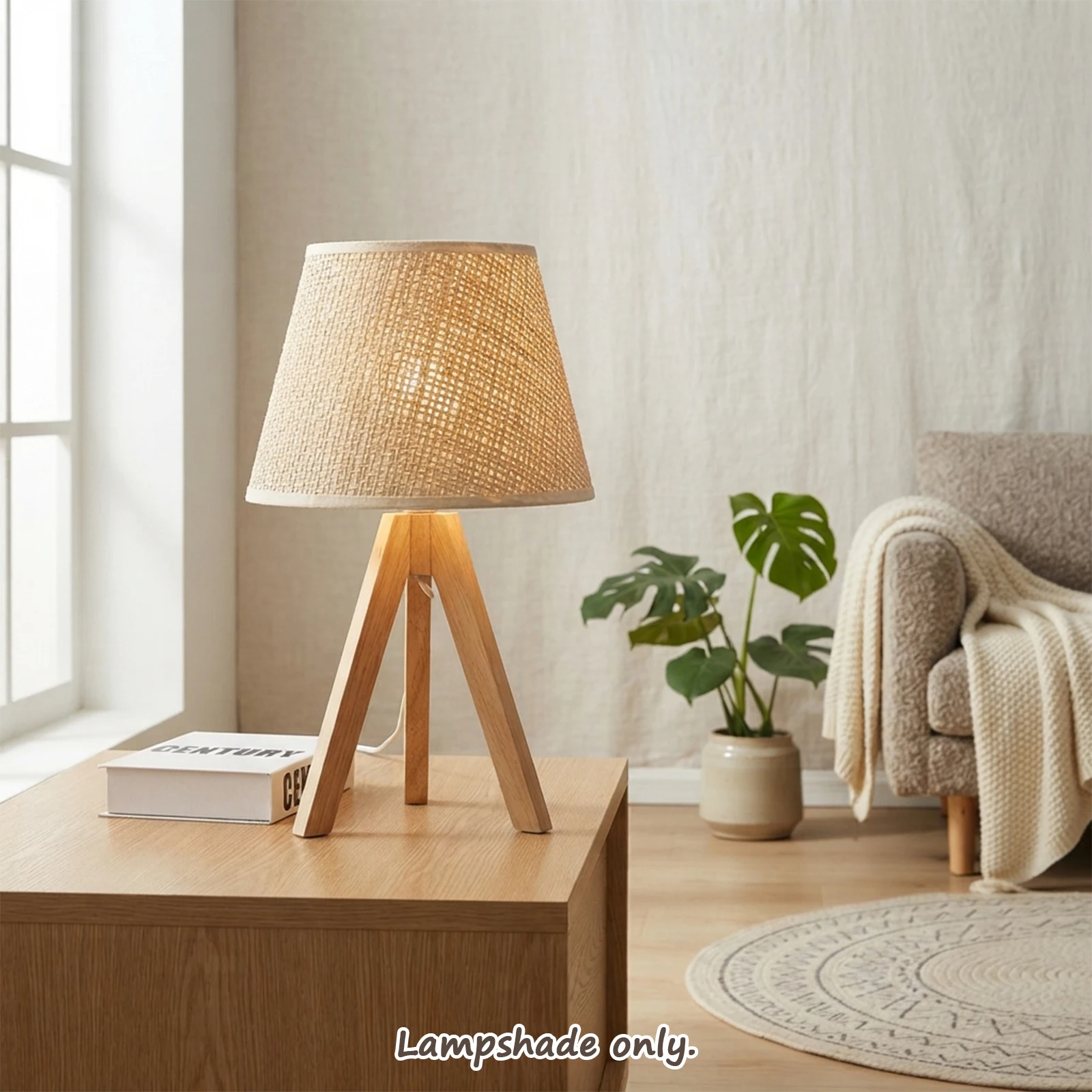Woven Lamp Shade, Rattan Checkered Conical, Beige Brown, Table Wall Cover, Boho Natural