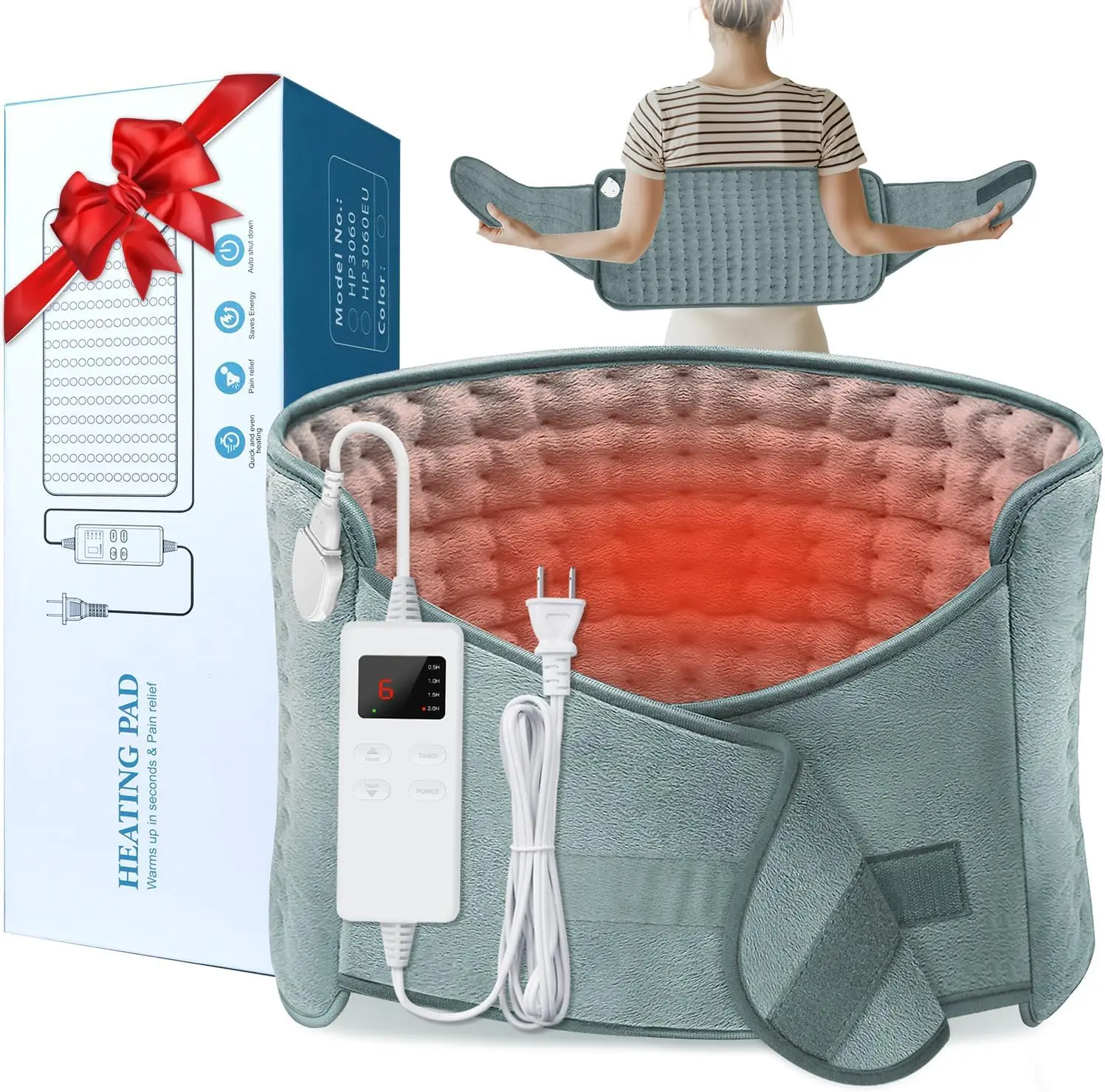 

Electric Heating Pad with Belt, 6 Heat Settings & Auto Shut Off, Large Moist Heat for Back Pain Relief