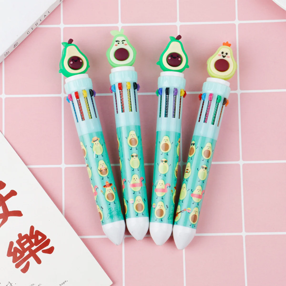 8 Pcs 10 Colors Wholesale Cute Cartoon 3D Avocado Silicone Ballpoint Pens Cartoon Multi Color Press Ball Pen Learning Supplies