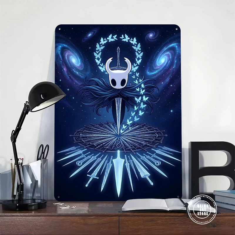 Hollow Knight in Cosmic Butterfly Realm Tin Poster Customized Wall Art Retro Vintage Metal Signs for Fans Room Decoration Garage
