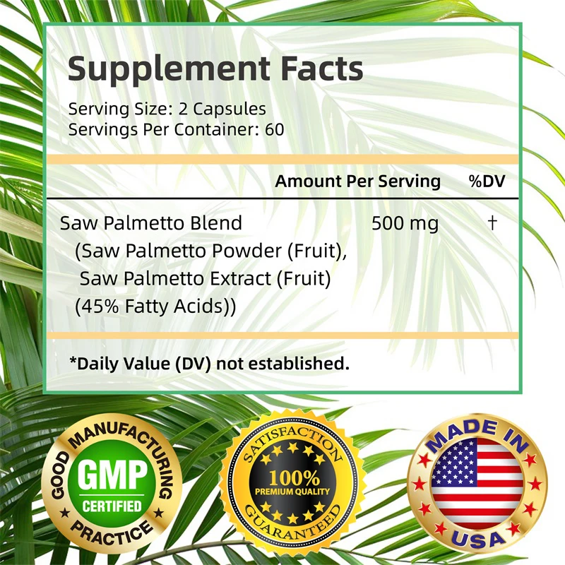 Saw Palmetto Capsules - Promotes Prostate and Urinary Tract Health, Promotes DHT and Relieves Hair Loss - Image 2