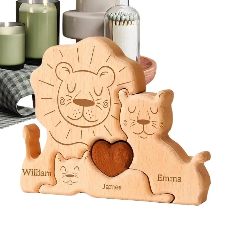 Lion Family Wooden Puzzle Funny Lion Family Wooden Jigsaw Board Game Early Education Puzzles Toys for Living Room Study Bedroom