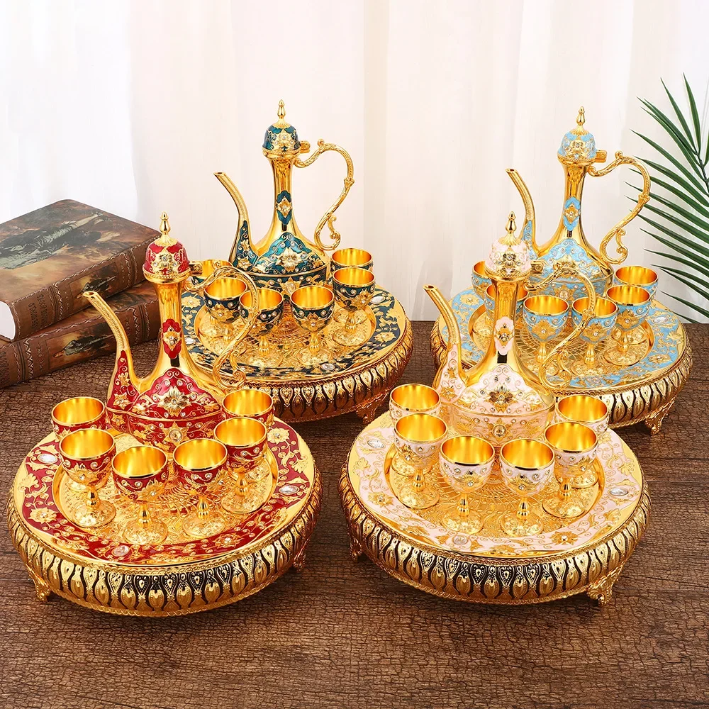 European light luxury wine set, court style home desktop ornament, retro zinc alloy exquisite wine glass wine pot set