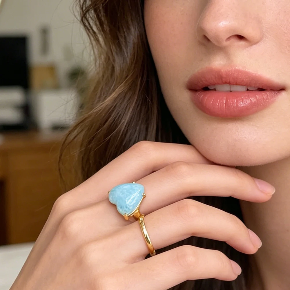 Elegant Natural Hemimorphite Ring 18K Yellow Gold Natural Mineral Specimen Quartz 18mm for Women Party Birthday Jewelry Gift view 6