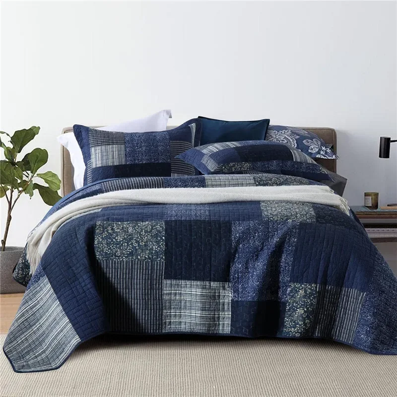Vintage Cotton Quilt Set Patchwork Bedspread on the Bed Home Quilted Blanket Coverlet Queen King Bed Cover Plaid Mattress Topper