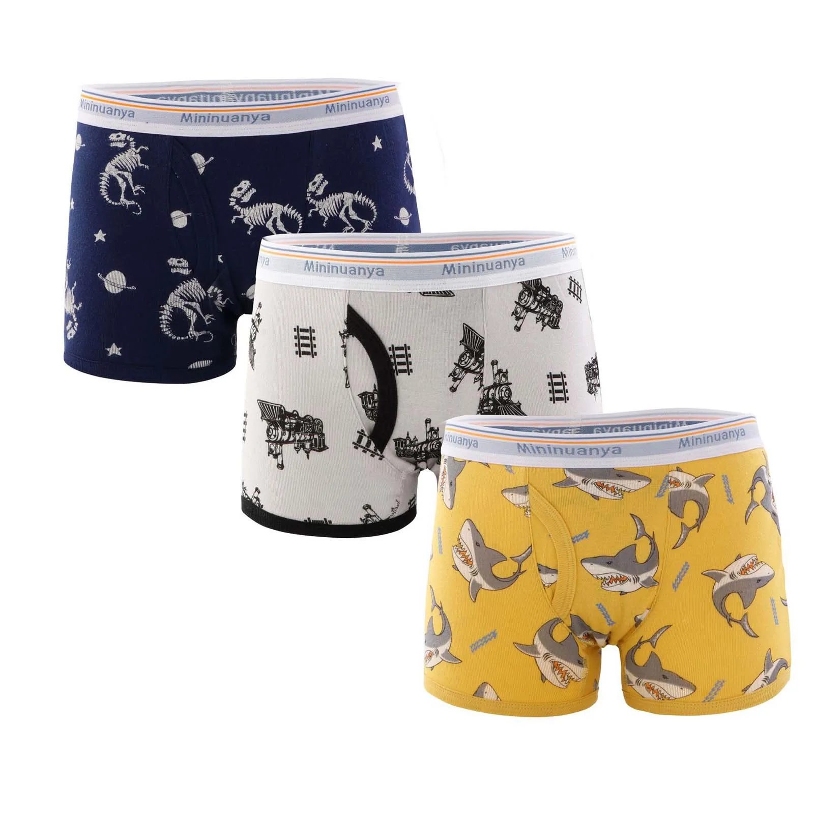 3pcs Children\' s Cotton Panties Boys Boxer Briefs Cartoon Dinosaur Print Kids Underwear Antibacterial Soft Breathable Boy Undies