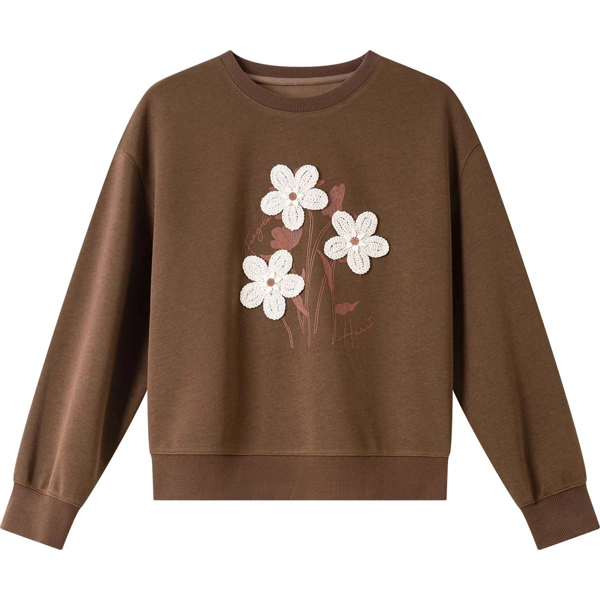 VIMLY Brown Sweatshirt Women Autumn 2025 Casual Floral Print Long Sleeve Tops for Woman Loose Round Neck Ladies Sweater A2511