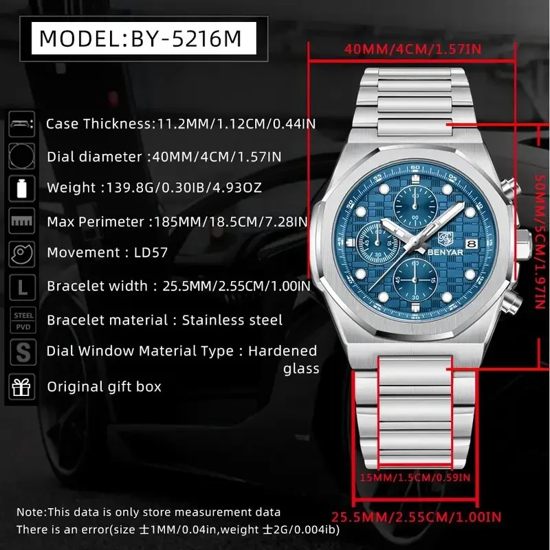 BENYAR Latest Men's Watches quartz Automatic Multifunction Watch Men Stainless Steel Waterproof Business Luminous Clockes