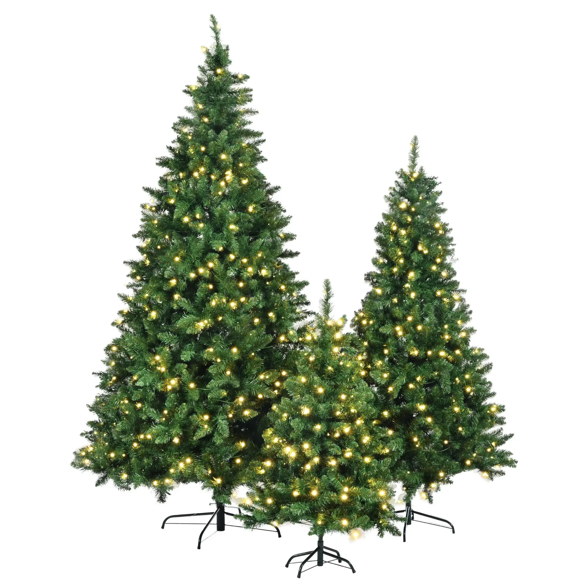 Set of 3 Pre-Lit Green Pine Christmas Trees - 8FT, 6FT, 4FT with 820 Warm Lights & 2539 Branch Tips for home & Party Decor