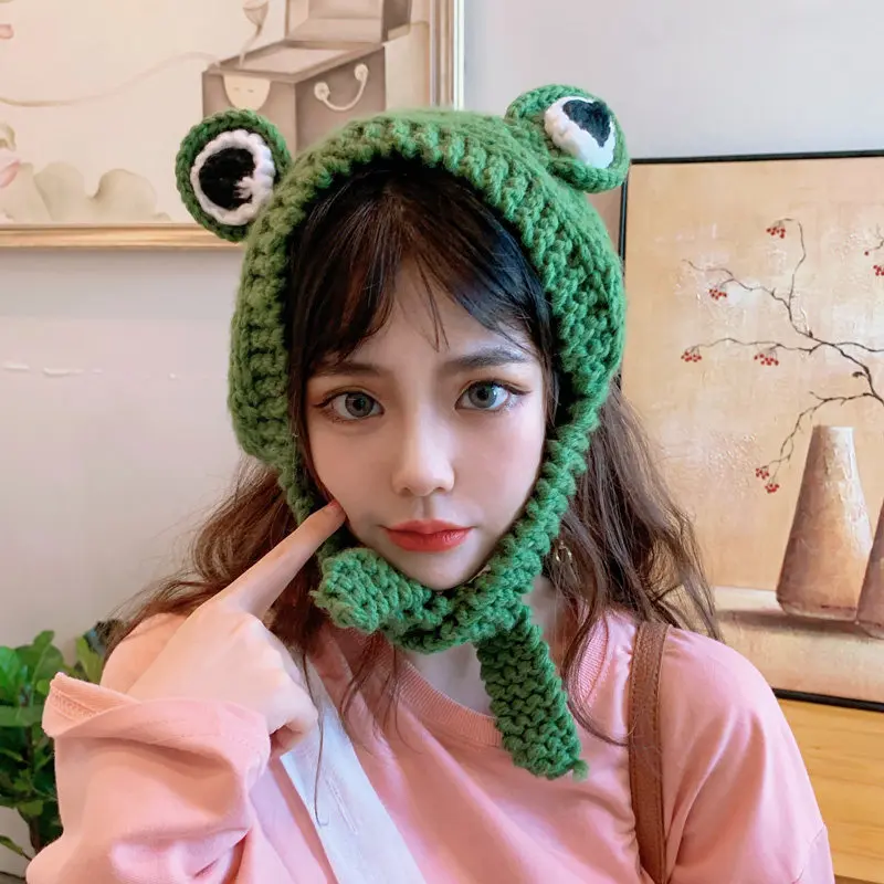 Fashion Women Frog Hat Beanies Knitted Winter Hats Solid Hip-hop Skullies Knit Bonnet Cap Gifts Warm Winter Costume Accessory