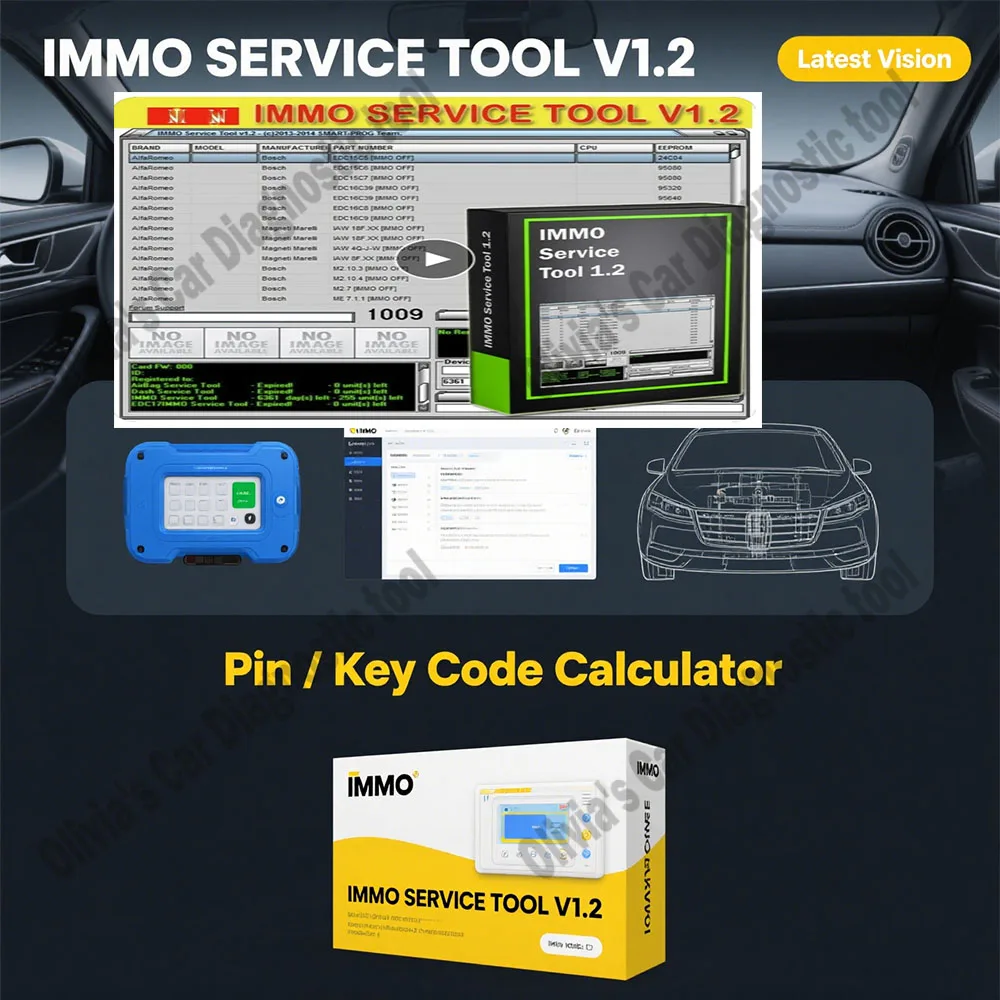 

IMMO SERVICE TOOL V1.2 OBD2 Scanner CAR CODE IMMO OFF EDC15 EDC16 EDC17 ECU Virgin Eeprom IMMO KEY PIN CODE CALCULATOR BSI VDO