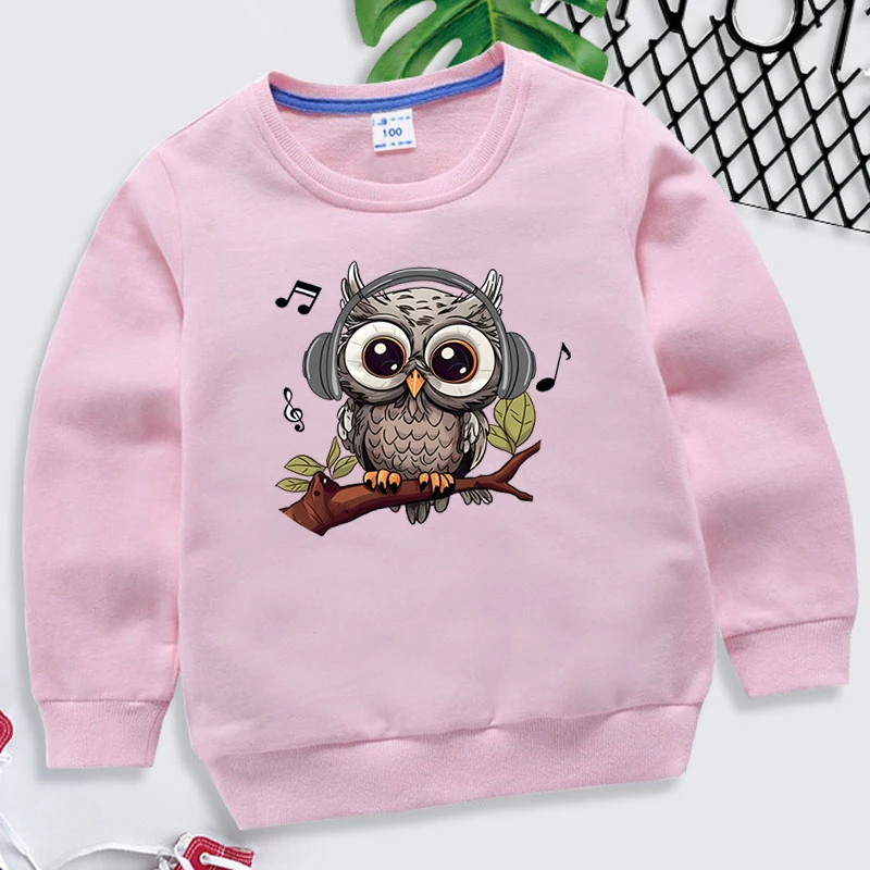 

Cute Owl Print Sweatshirts For Girls AutumnCasual Round Neck Hoodless Sweatshirt Children Girls Long Sleeves Pullover