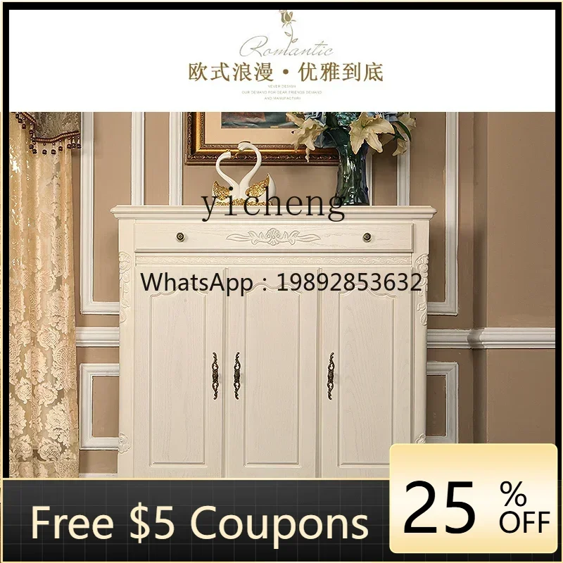 

AA American white solid wood shoe cabinet two doors light luxury simple European three door locker European luxury