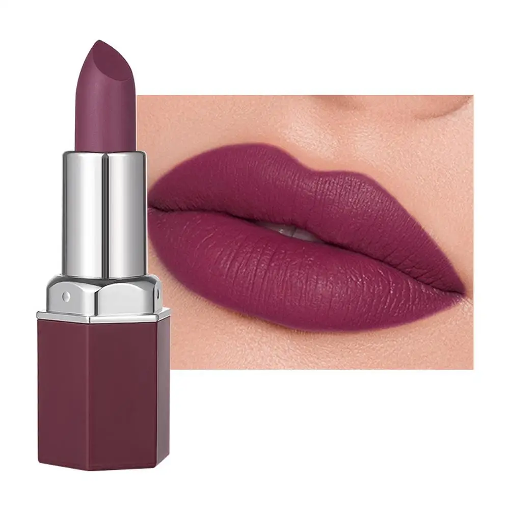 Lápiz labial mate hidratante de terciopelo para la cara, tubo Hexagonal, brillo de labios, Cosméticos de maquillaje, 6 colores, regalo cosmético para Wo N3E6