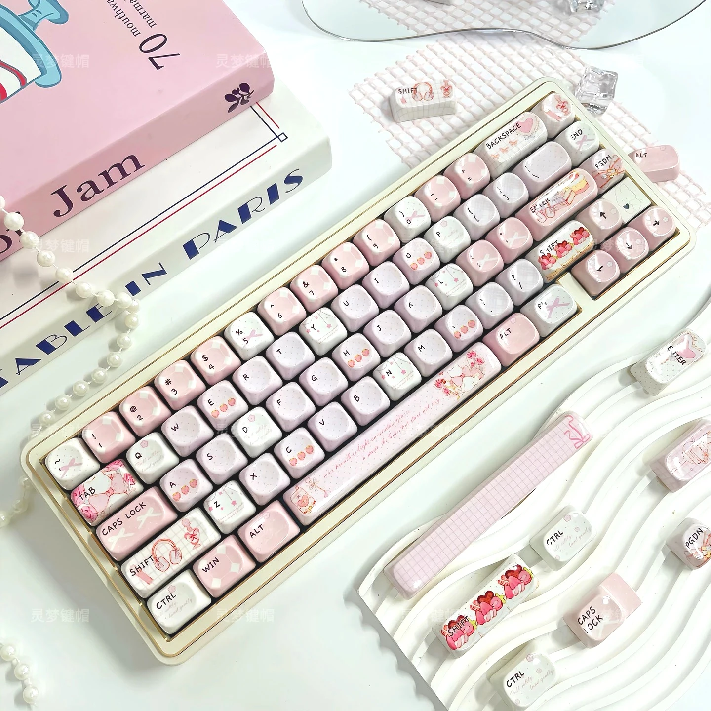 MAIMOOO Gentle Landing Keycap Glazed Pink PBT Five Sided Heat Sublimation MOA Compatible With Mechanical Keyboard