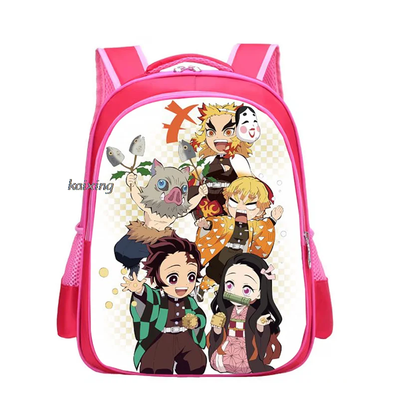 Moda 14 cali Mochila Kpop Anime pogromca demonów torby szkolne dla dziewczynek chłopców ortopedyczna plecaki na ramię Mochila Infantil Purple