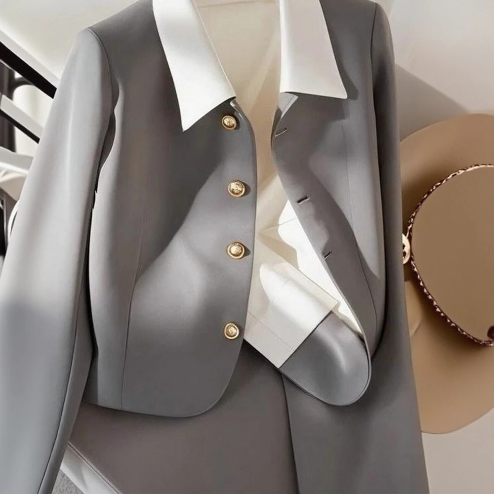 

Women's Fashion Short Jacket Spring Autumn Casual High-End Elegant All-Match Small Men Suit Style