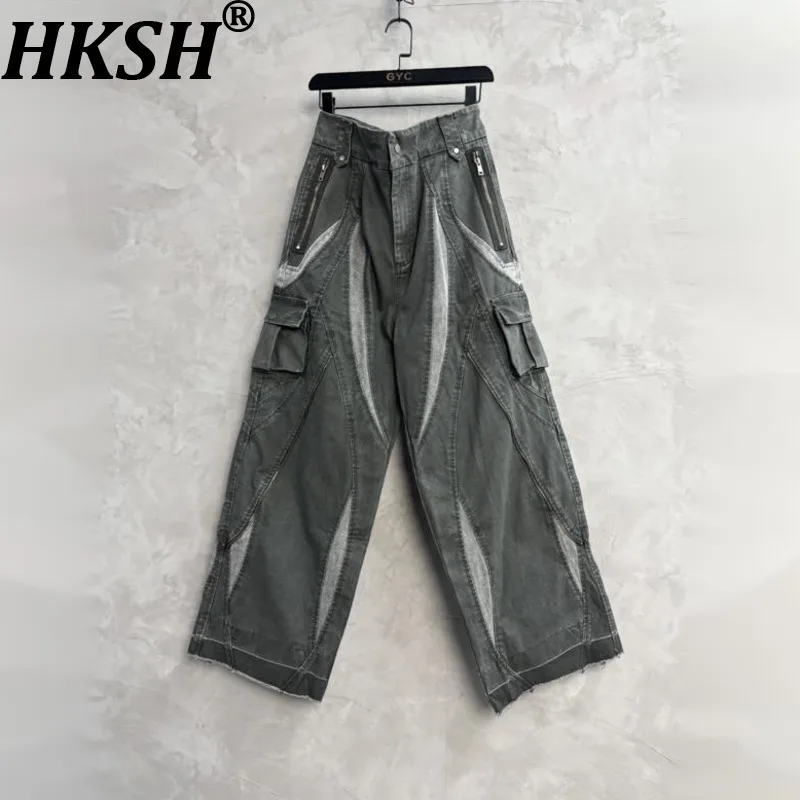 

HKSH Spring Autumn New Man Niche Design High Sense Washed Patchwork Tailored Cargo Pants Fashion Trendy Vintage Straight HK11915
