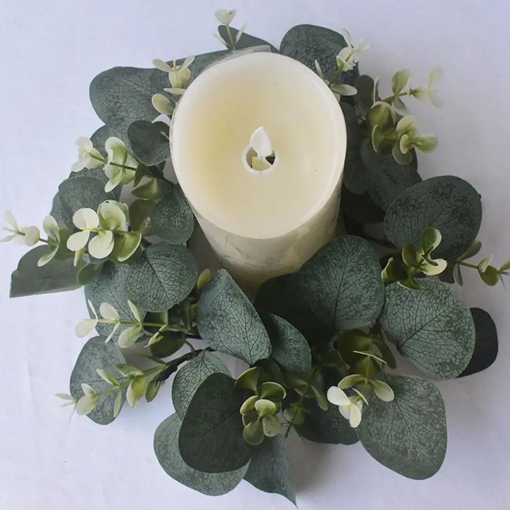 Eucalyptus Candle Rings Small Boho Wreath Pillar Candle Holder Home Decor Greenery Wreath Candle Rings New Style Wreaths