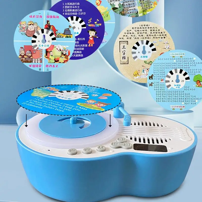 Kids Gramophone Early Education Machine Record Player Interactive Educational Storytelling Toys With 84 Cards For Boys & Girls