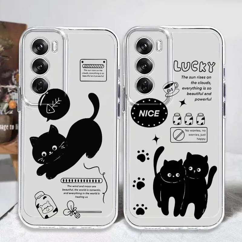 

Cute Little Black Cat For OPPO A11 A16 A55 A56 A57 A72 A52 A73 A74 A54 A76 A78 Find X5 X6 X7 Ultra Pro 5G Transparent Phone Case