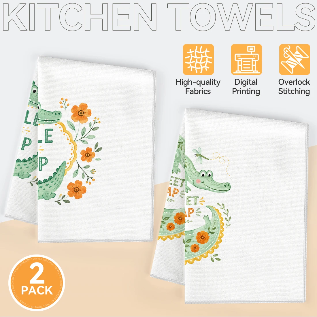 2pcs Set Kitchen Towels Fun Little Crocodile PatternHand Towels Christmas Decorations For Home Noel Dish Towels Gifts