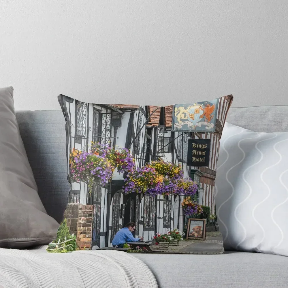 

A man sits outside the Kings Arms Hotel in Amersham old town Throw Pillow Pillowcases Bed Cushions autumn decoration pillow