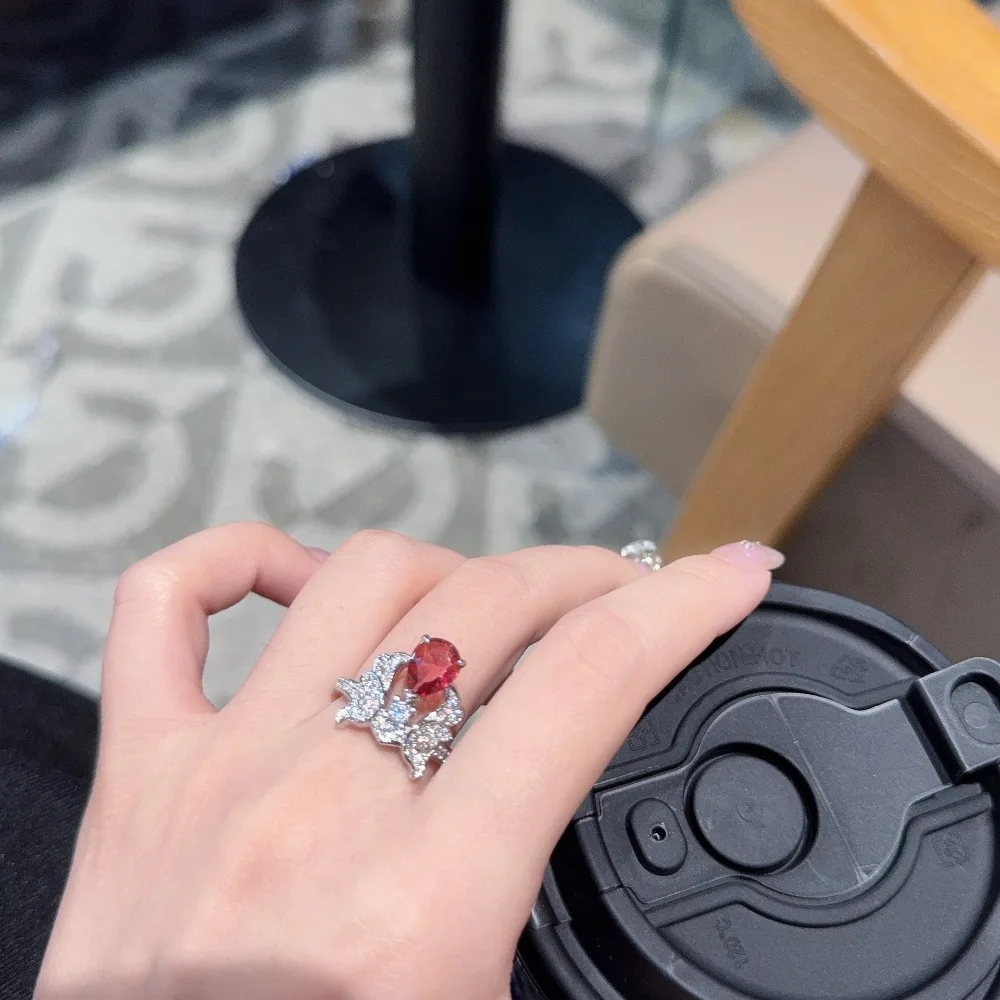 New product: Super Flash Personalized Red Corundum Zircon Ring, Women's Open Mouth Luxury and High End Party Jewelry Gift